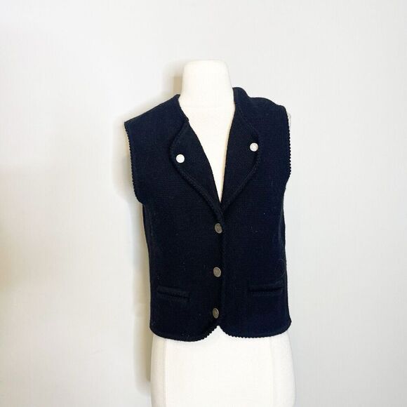 Vintage 90s Womens 46 Alphorn Trachtenmode Wool Coin Button Vest Jacket Black - Picture 5 of 16